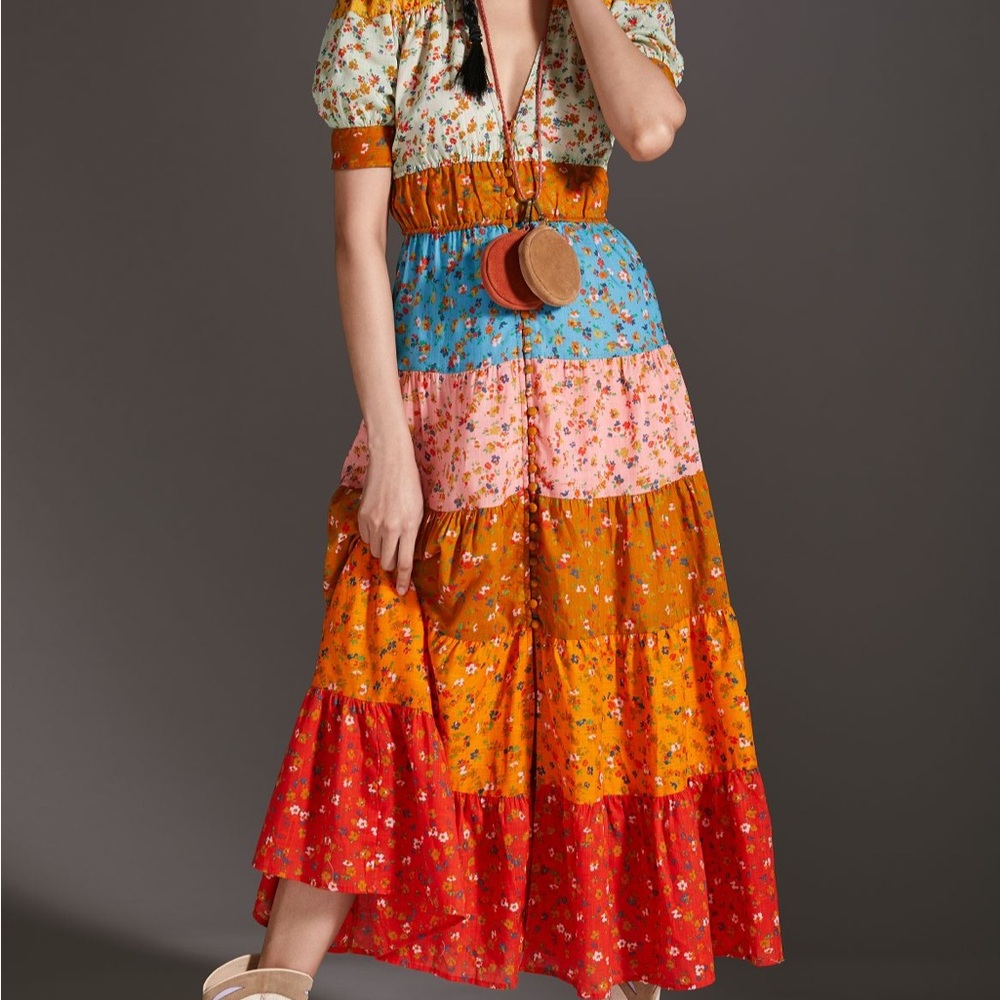 Anthropologie Tiered and True Floral Maxi Dress
